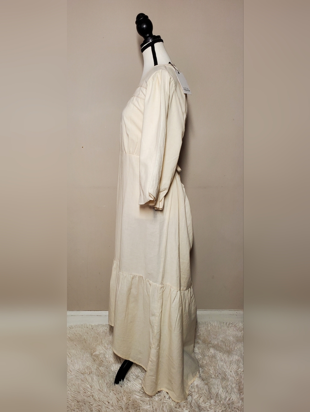 Free People By Native Youth NWT Folunce Open Back Linen Dress Cream Size XL - Picture 7 of 14